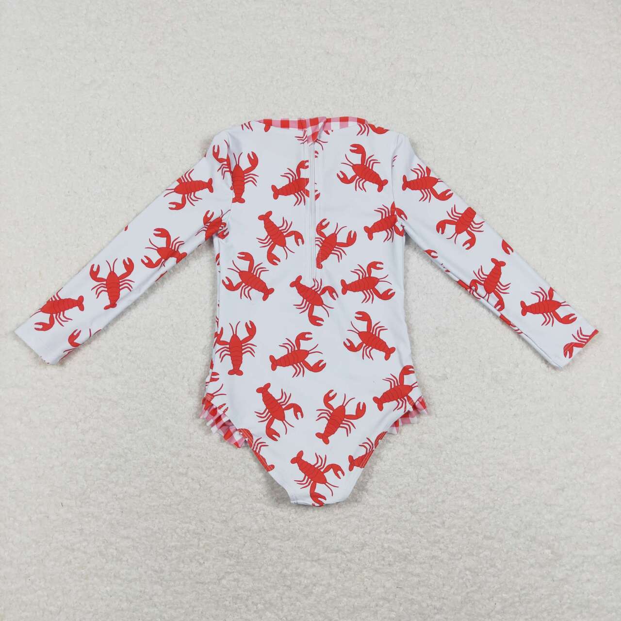 S0220 Crayfish Print Girls Long Sleeve 1 Pieces Zipper Swimsuits
