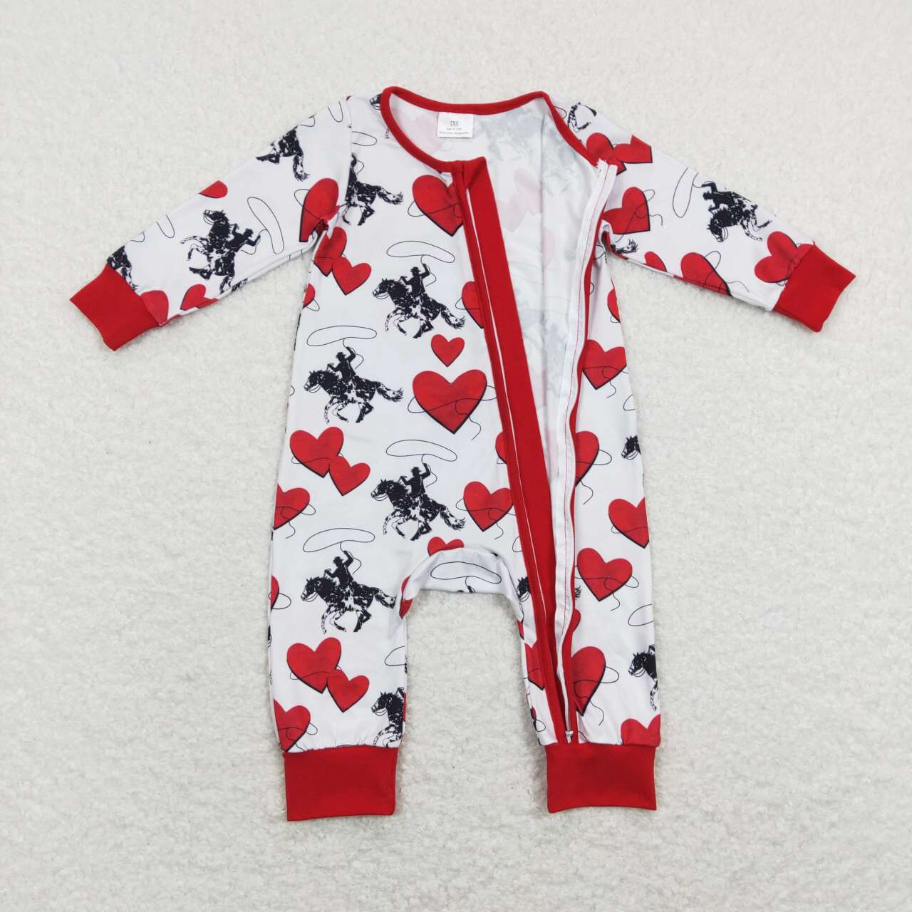 LR0903 Rodeo Heart Print Baby Boys Valentine's Zipper Romper