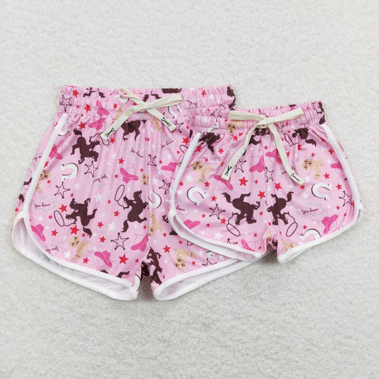 SS0125  Pink Rodeo Print Girls Summer Western Shorts