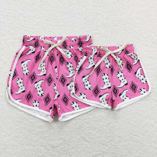 SS0126  Pink Boots Aztec Print Girls Summer Western Shorts