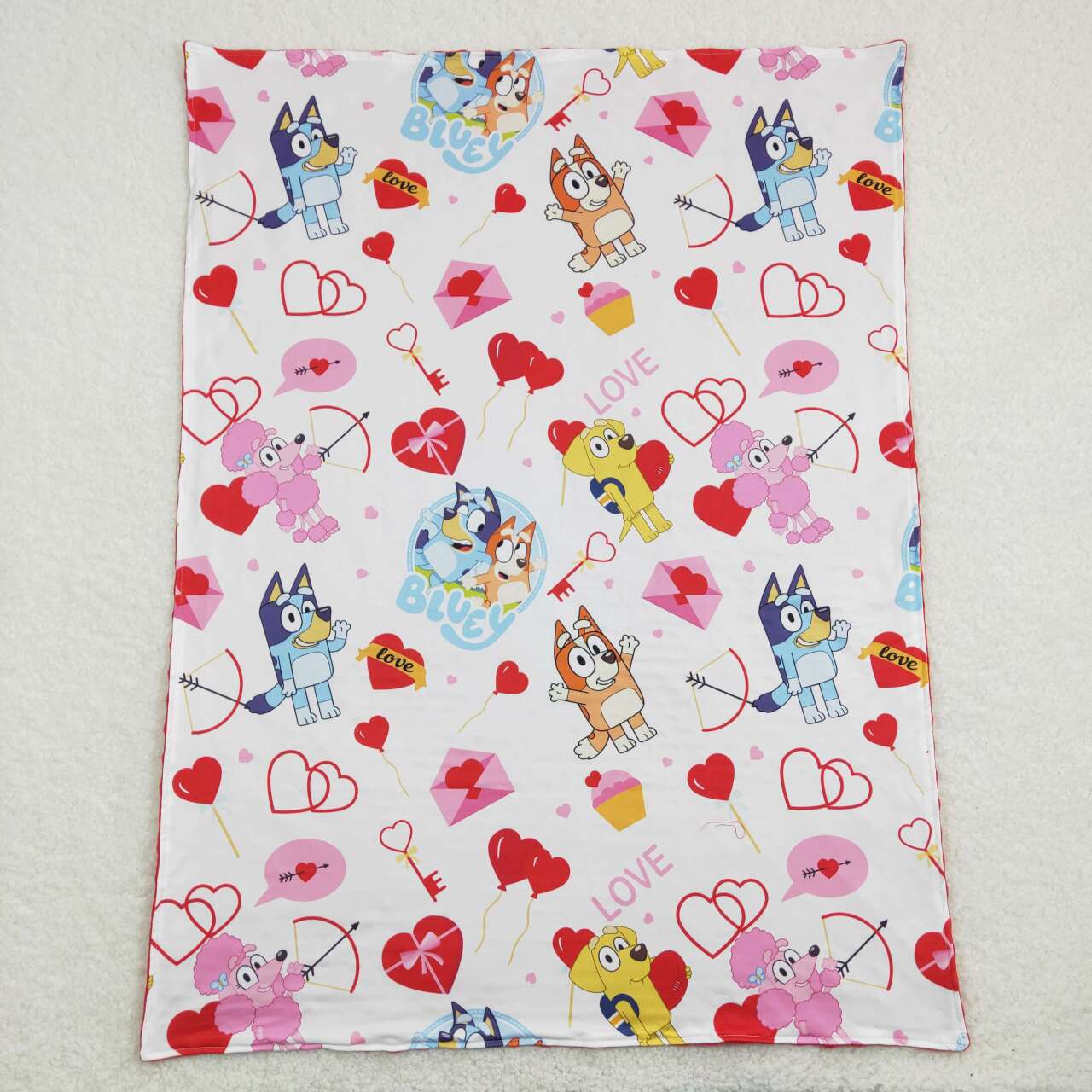 BL0116 Cartoon Dog Heart Print Kids Valentine's Blanket