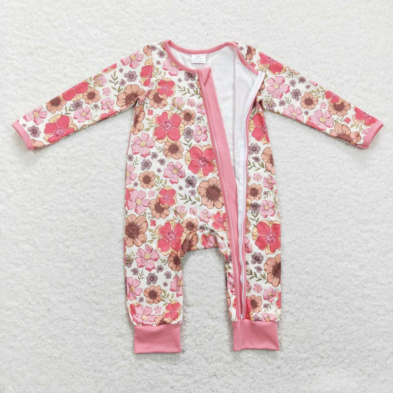 LR0895 Flowers Print Baby Girls Zipper Romper