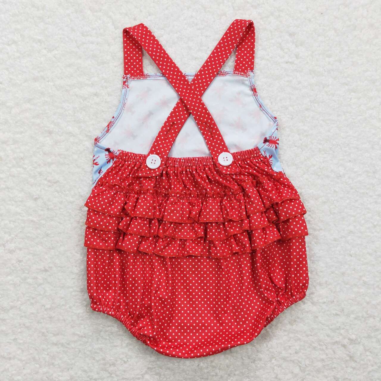 SR0745 Crayfish Print Baby Girls Summer Bubble Romper