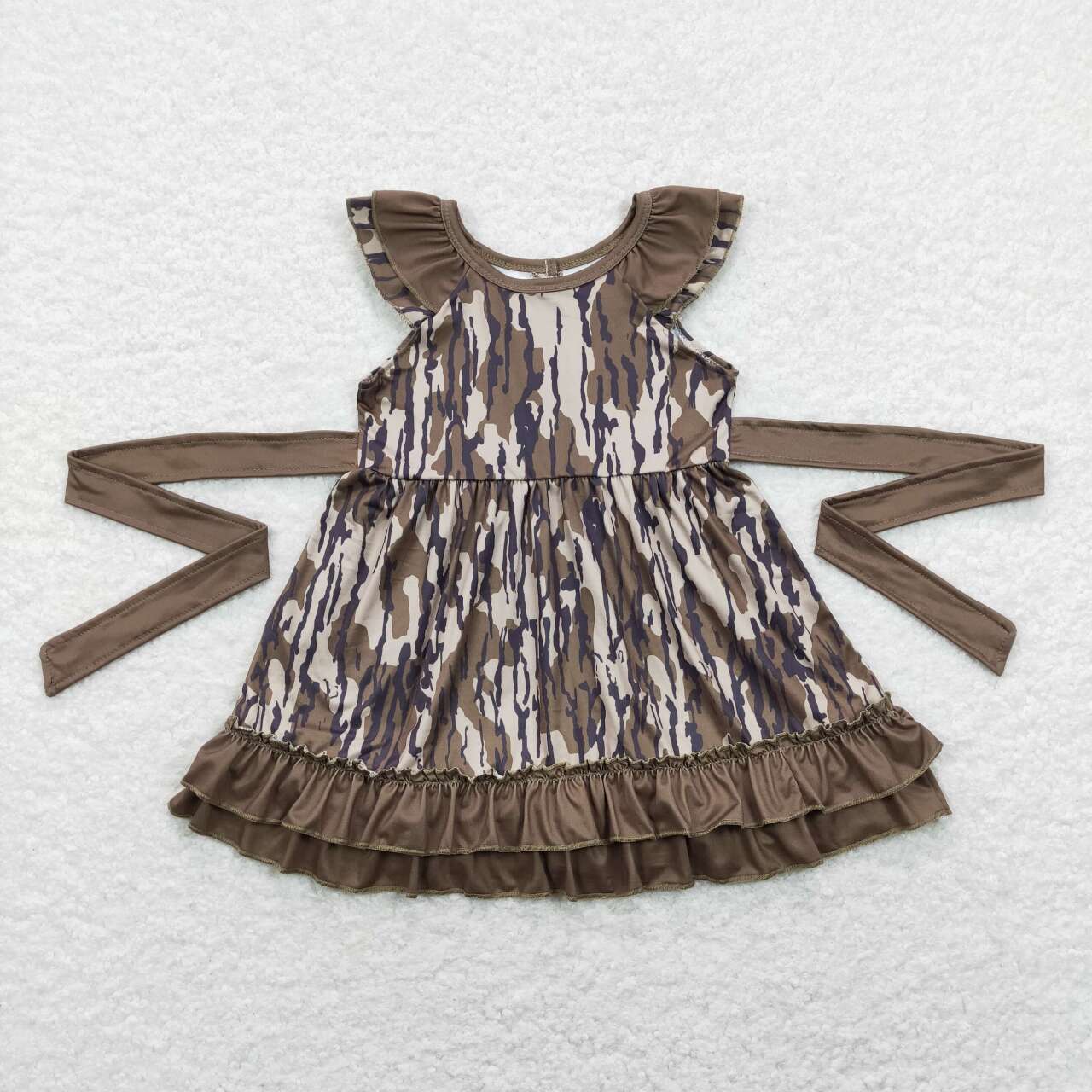 GSD0782 Dark Green Camo Print Girls Summer Knee Length Dress