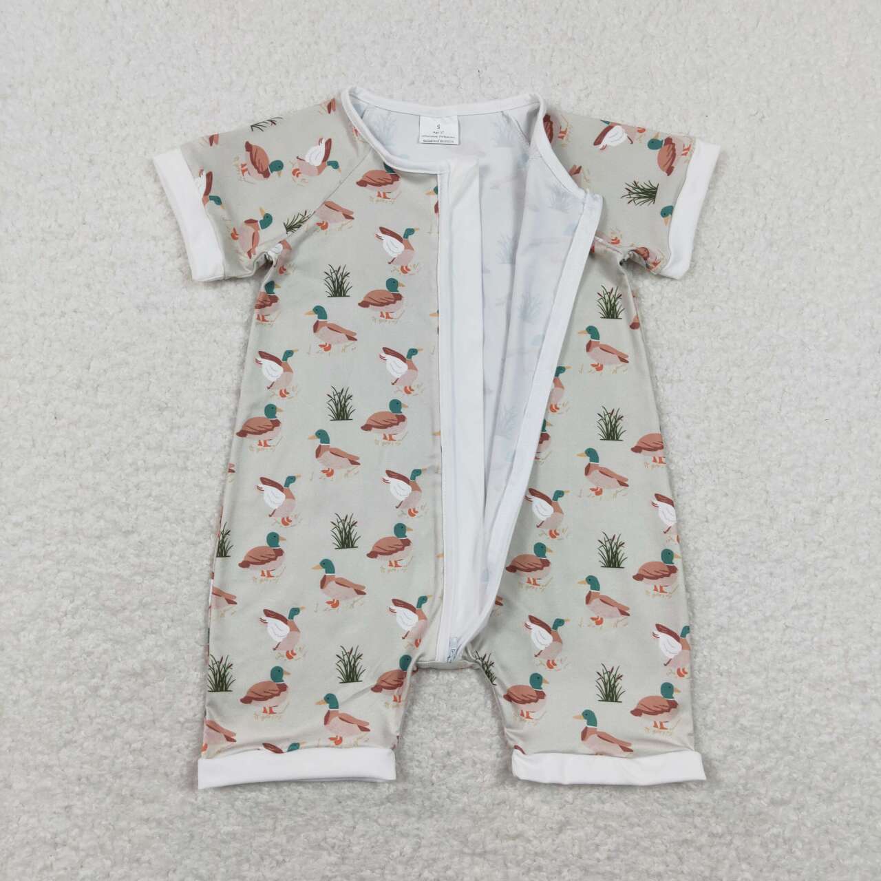 SR0877 Duck Print Baby Boys Summer Zipper Romper