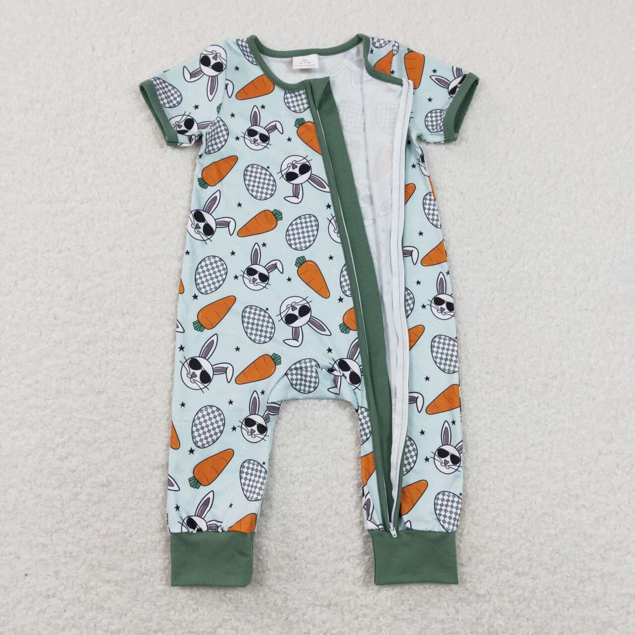 SR1014 Bunny Plaid Print Baby Boys Easter Zipper Romper