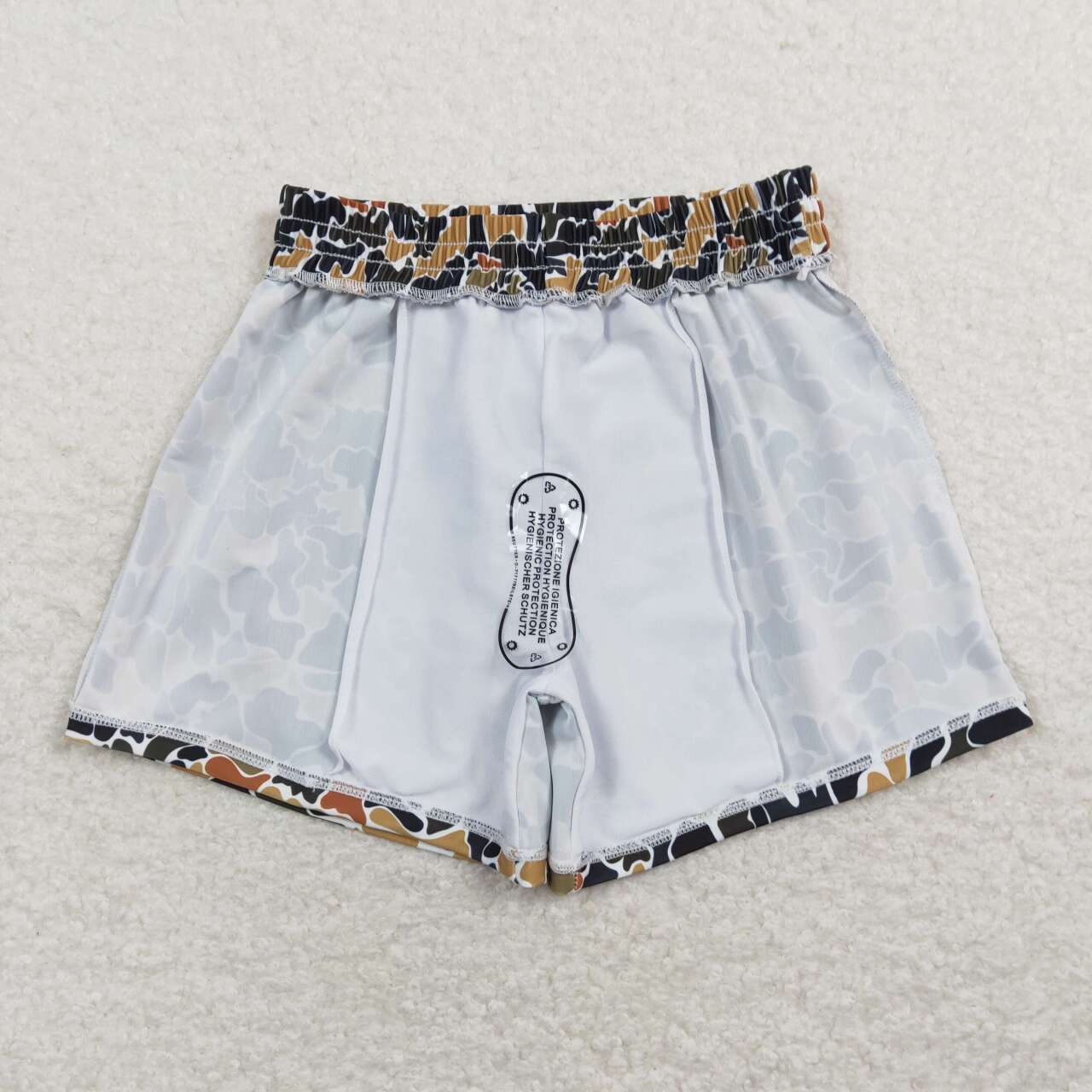 S0235 Brown Camo Print Boys Swim Trunks