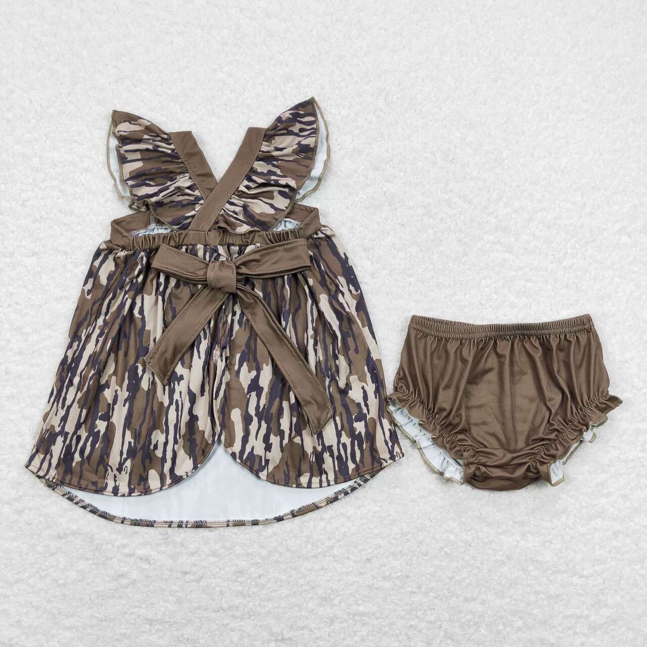 GBO0272 Dark Green Camo Print Baby Girls Summer Bummie Set