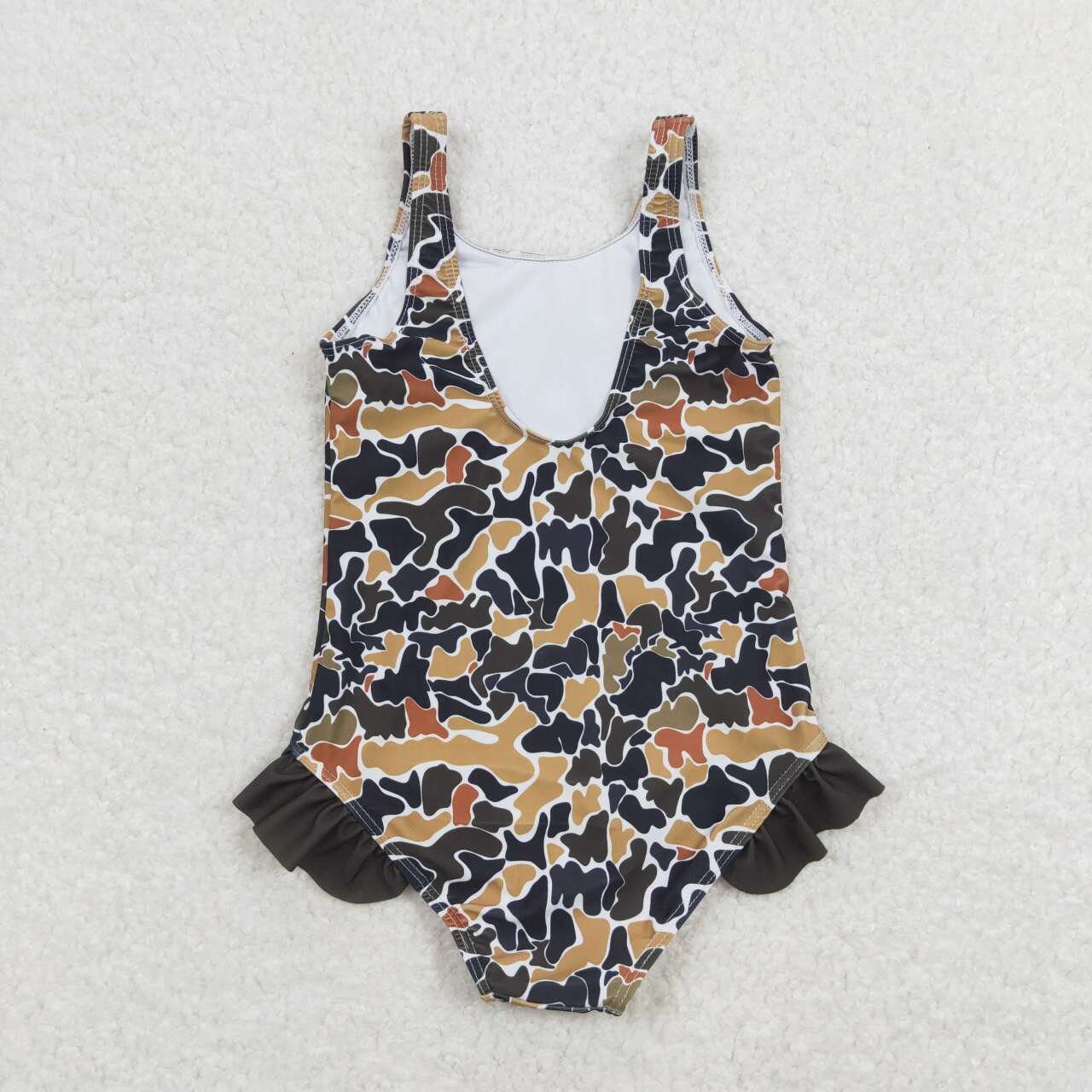S0239 Brown Camo Print 1 Piece Girls Swimsuits