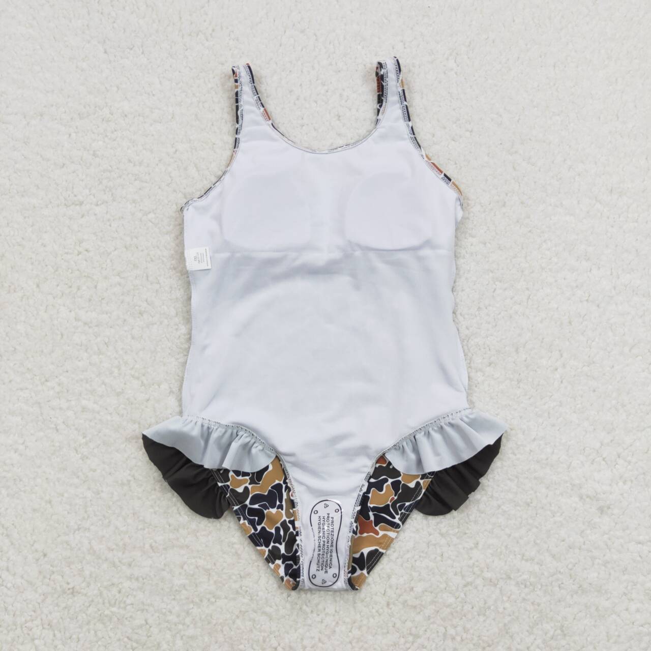 S0239 Brown Camo Print 1 Piece Girls Swimsuits