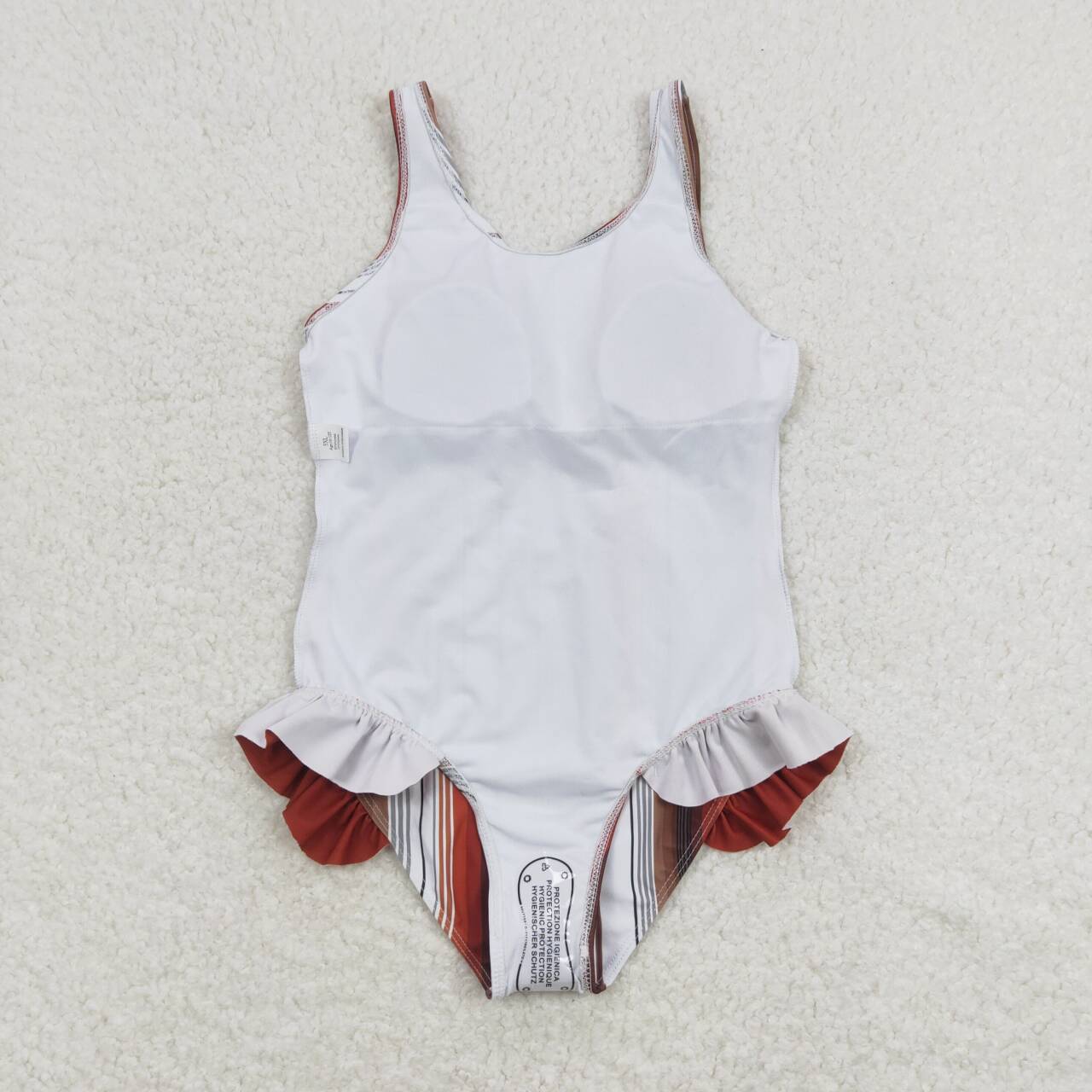 S0238 Brown Stripes Print 1 Piece Girls Swimsuits