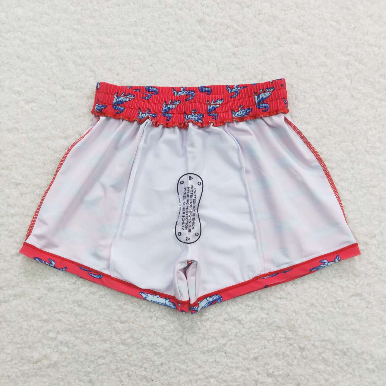 S0175 Boys Red Crocodile Print Swim Trunks