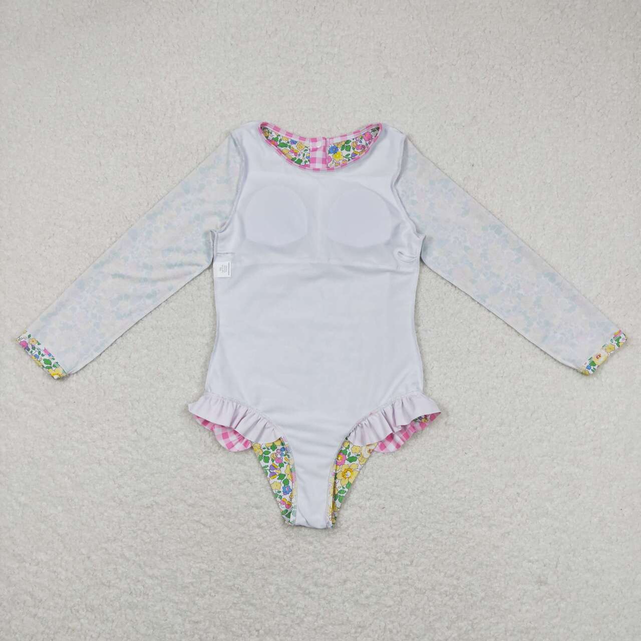 S0191 Yellow Flowers Print 1 Piece Girls Long Sleeve Zipper Swimsuits
