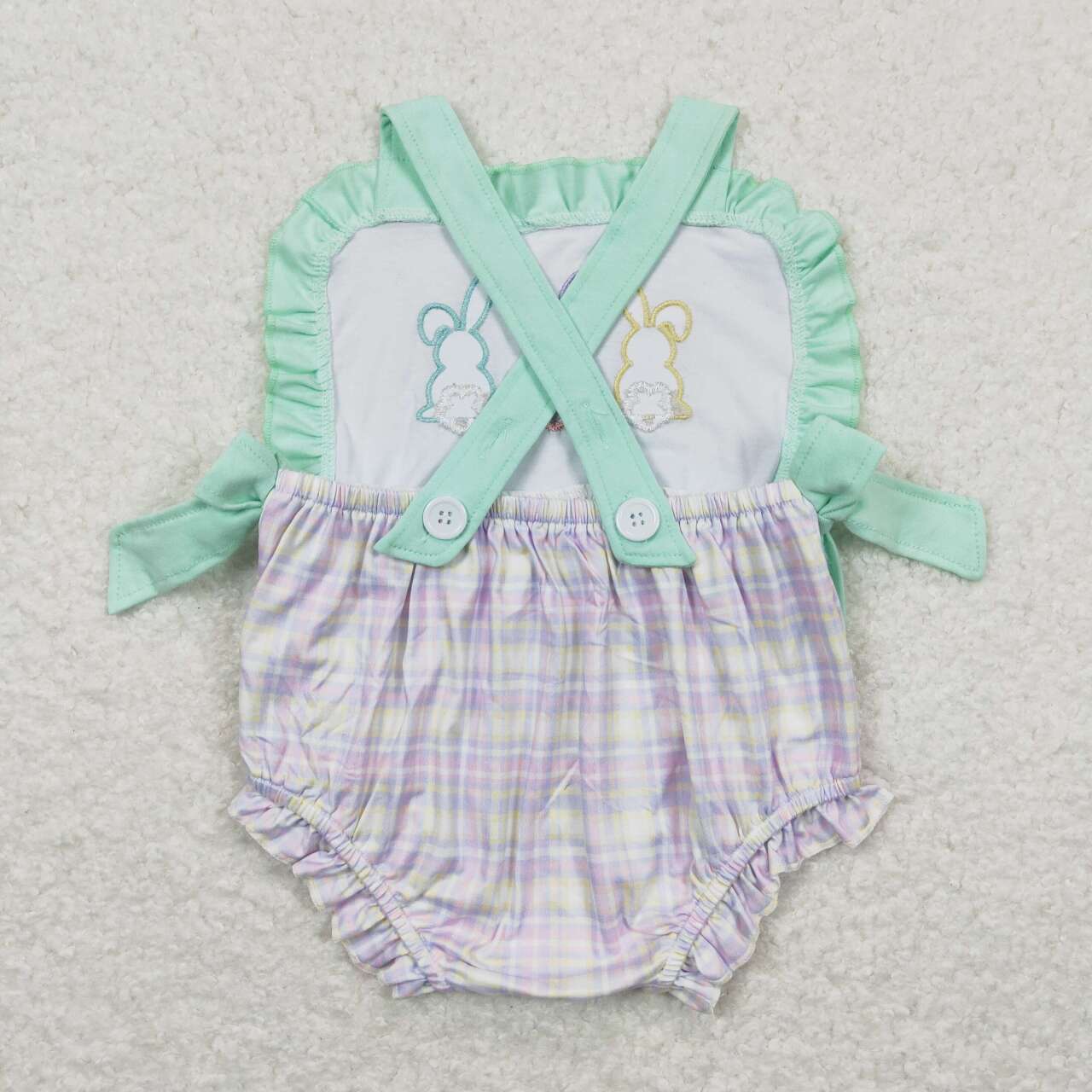 SR0543 Bunny Embroidery Print Baby Girls Easter Romper