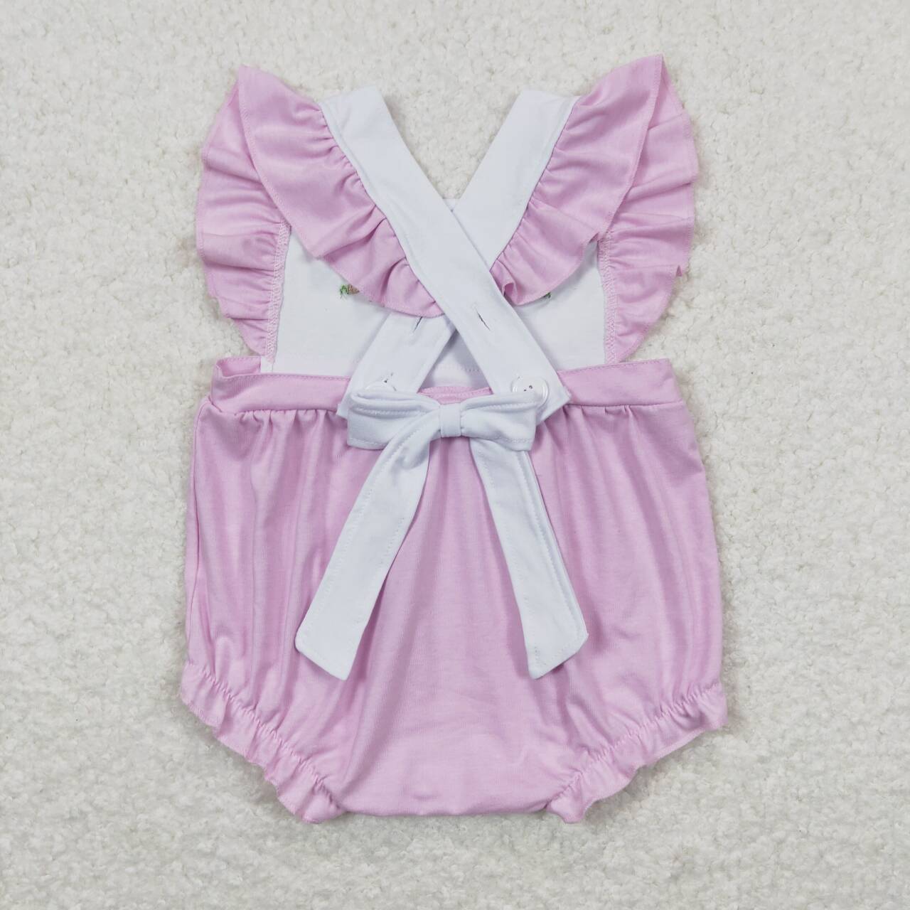 SR0620 Pink Bunny Embroidery Baby Girls Easter Romper