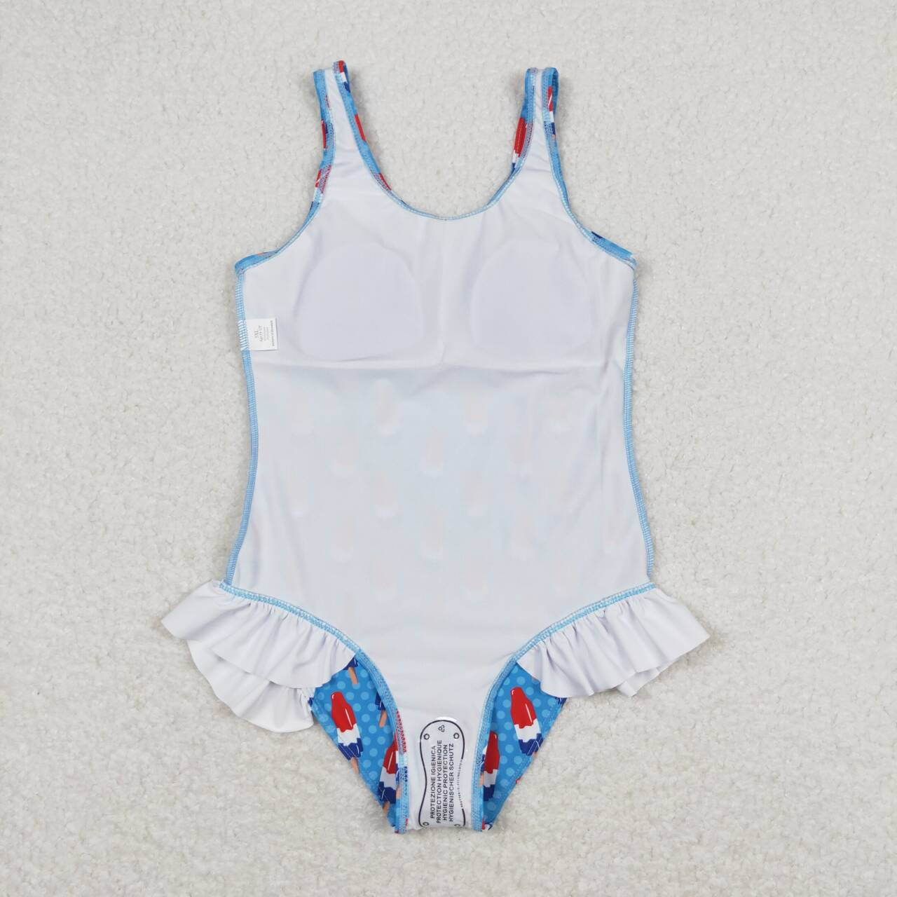 S0217 Popsicle Blue Polka Dots Print 1 Piece Girls 4th of July Swimsuits