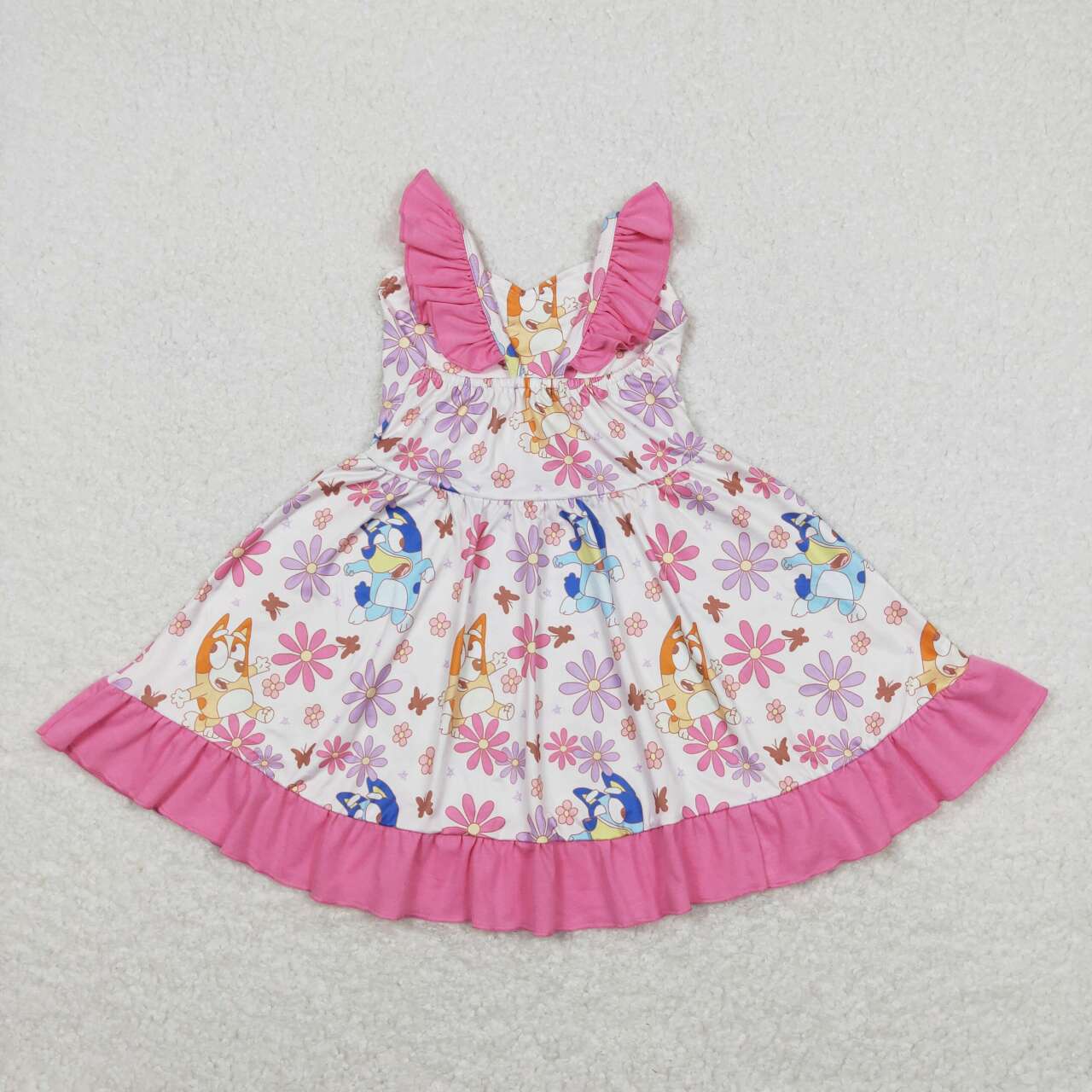 GSD0865 Cartoon Dog Flowers Girls Summer Knee Length Dress