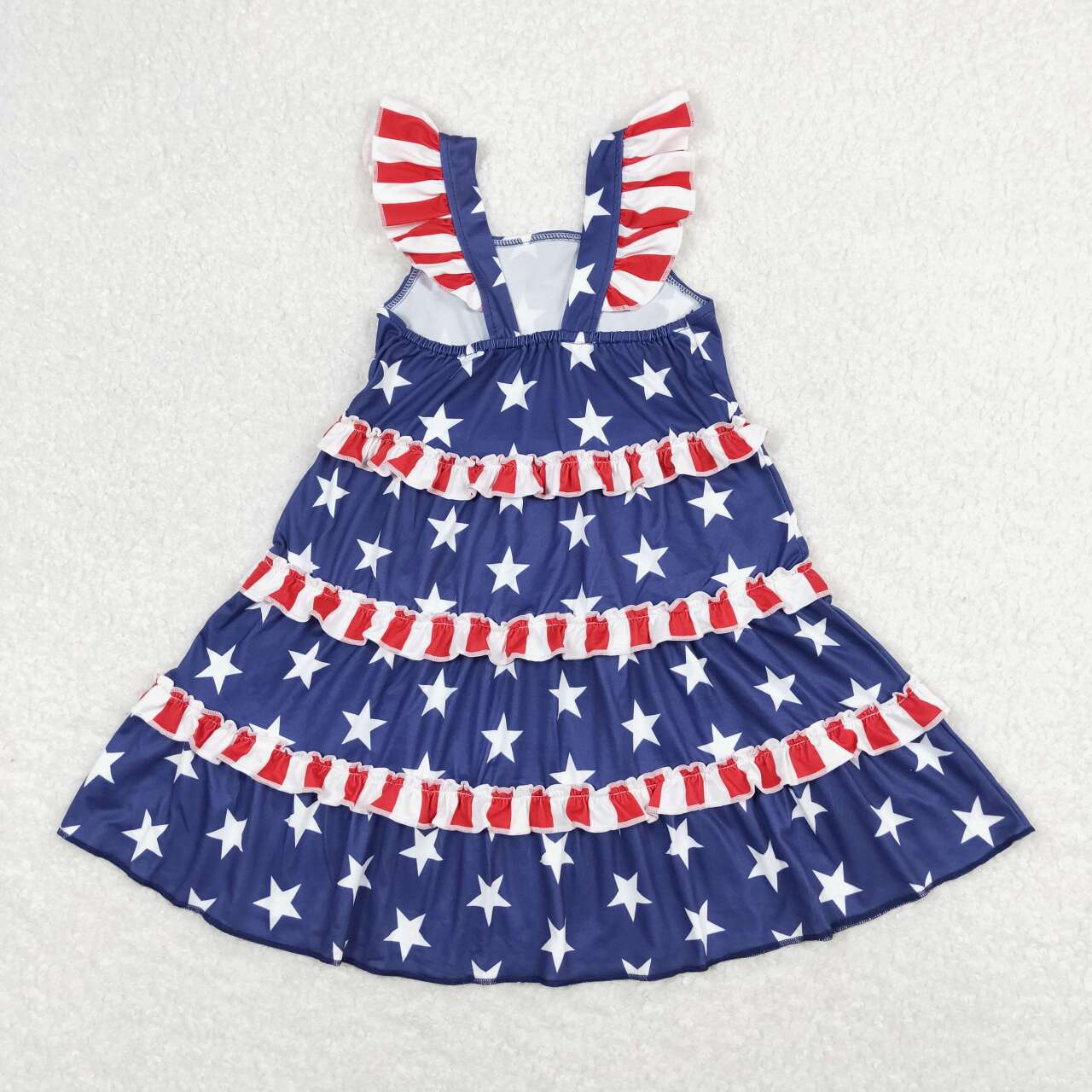 GSD0681 Stars Print Ruffles Girls 4th of July Knee Length Dress