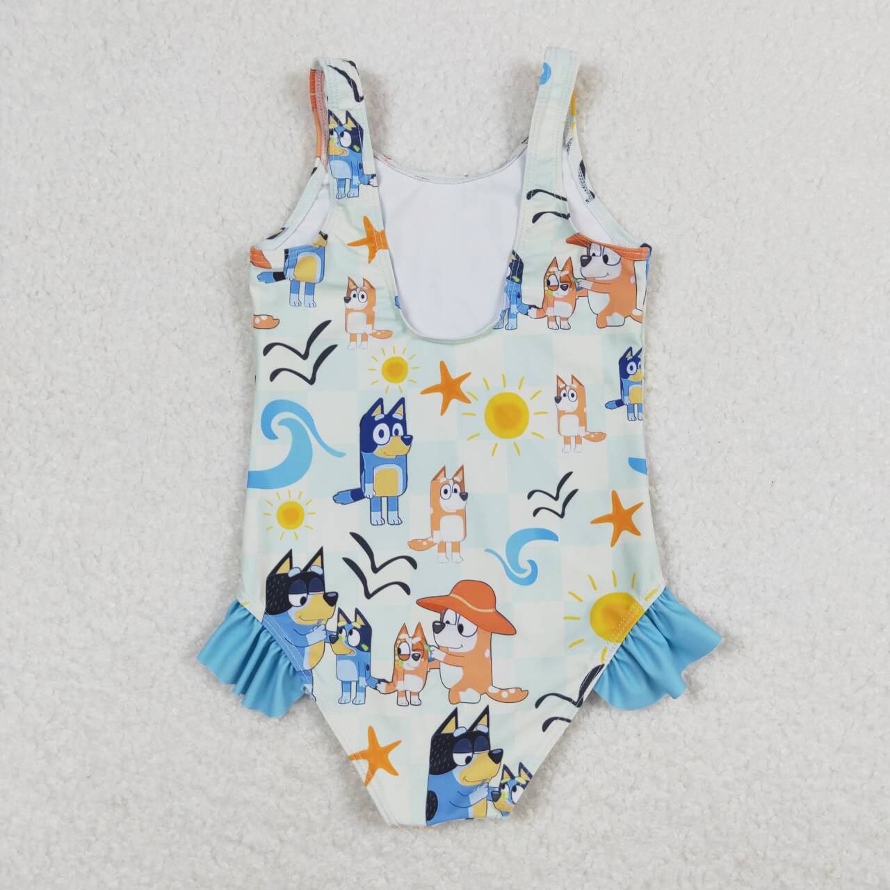 S0356 Cartoon Dog Sandbeach Print Girls 1 Piece Swimsuits