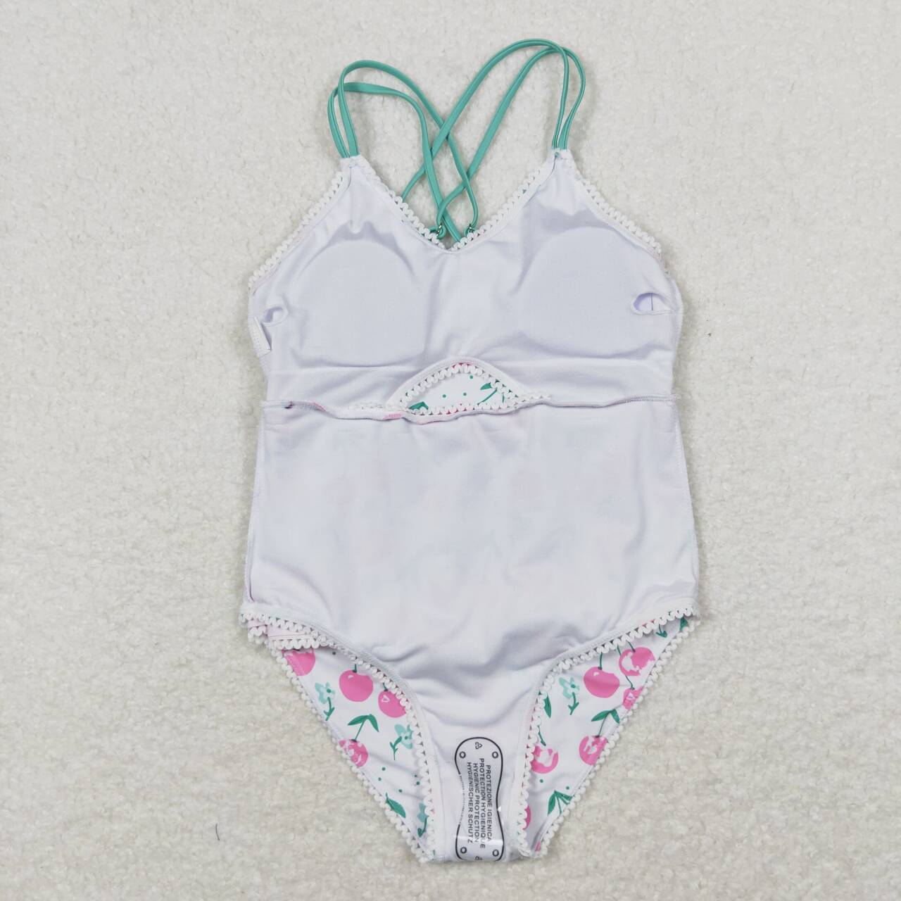 S0251 Girls Cherry Print 1 Piece Ruffle Swimsuits