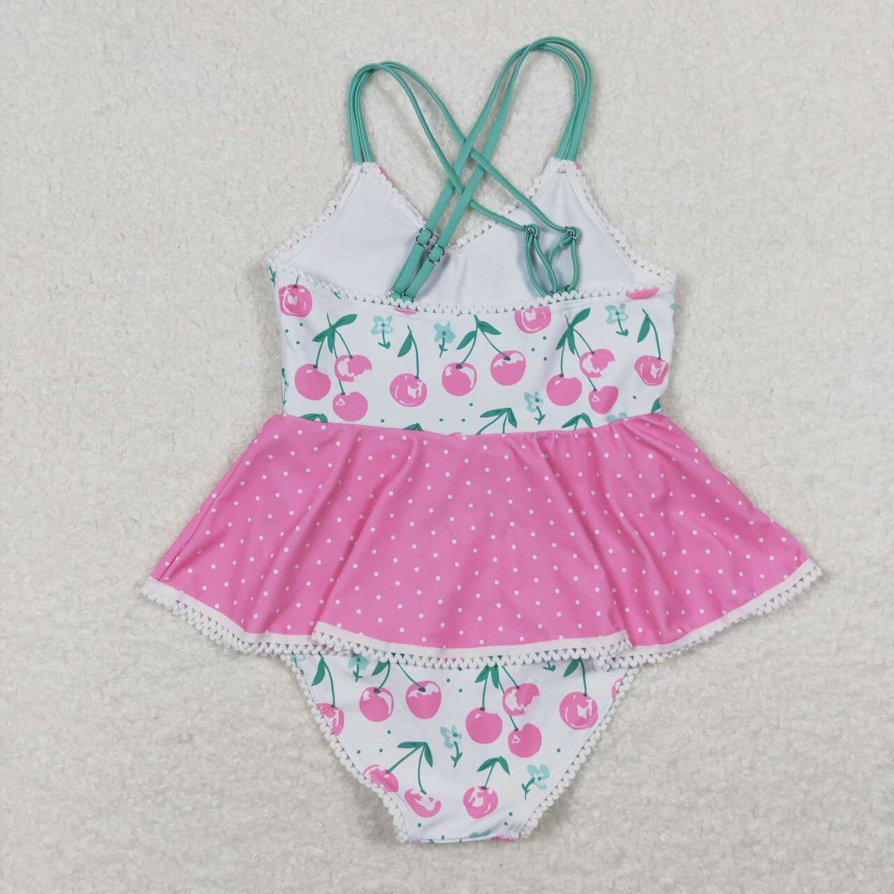 S0251 Girls Cherry Print 1 Piece Ruffle Swimsuits