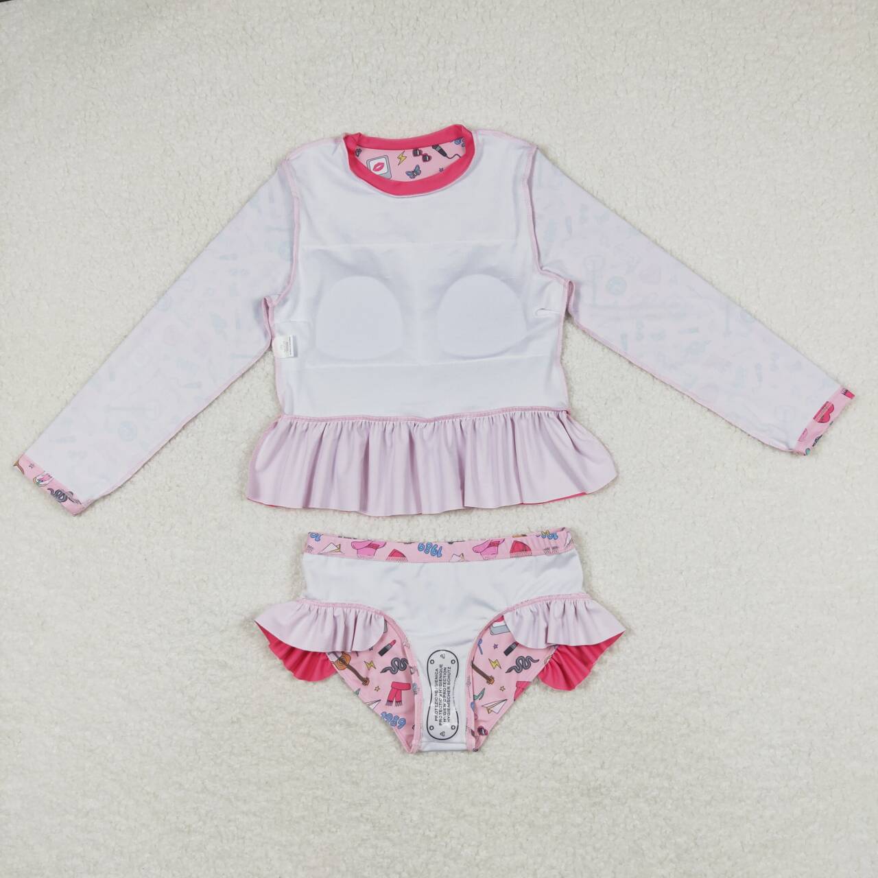 S0293 Girls Singer Swiftie Print Long Sleeve 2 Pieces Swimsuits