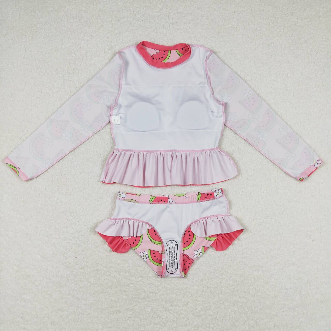 S0264 Watermelon Print Girls 2 Pieces Long Sleeve Swimsuits