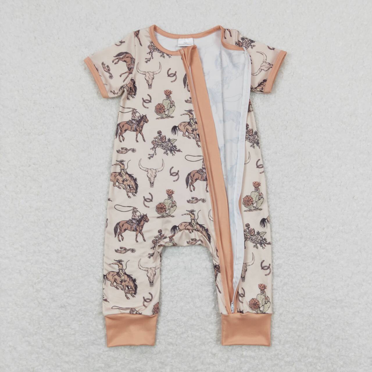 SR1220 Rodeo Print Baby Girls Summer Zipper Romper