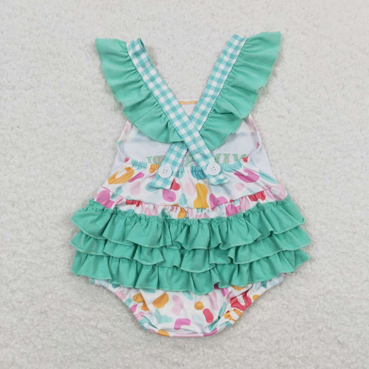 SR1246 MAMA'S GIRL Embroidery Colorful Leopard Print Baby Girls Summer Romper