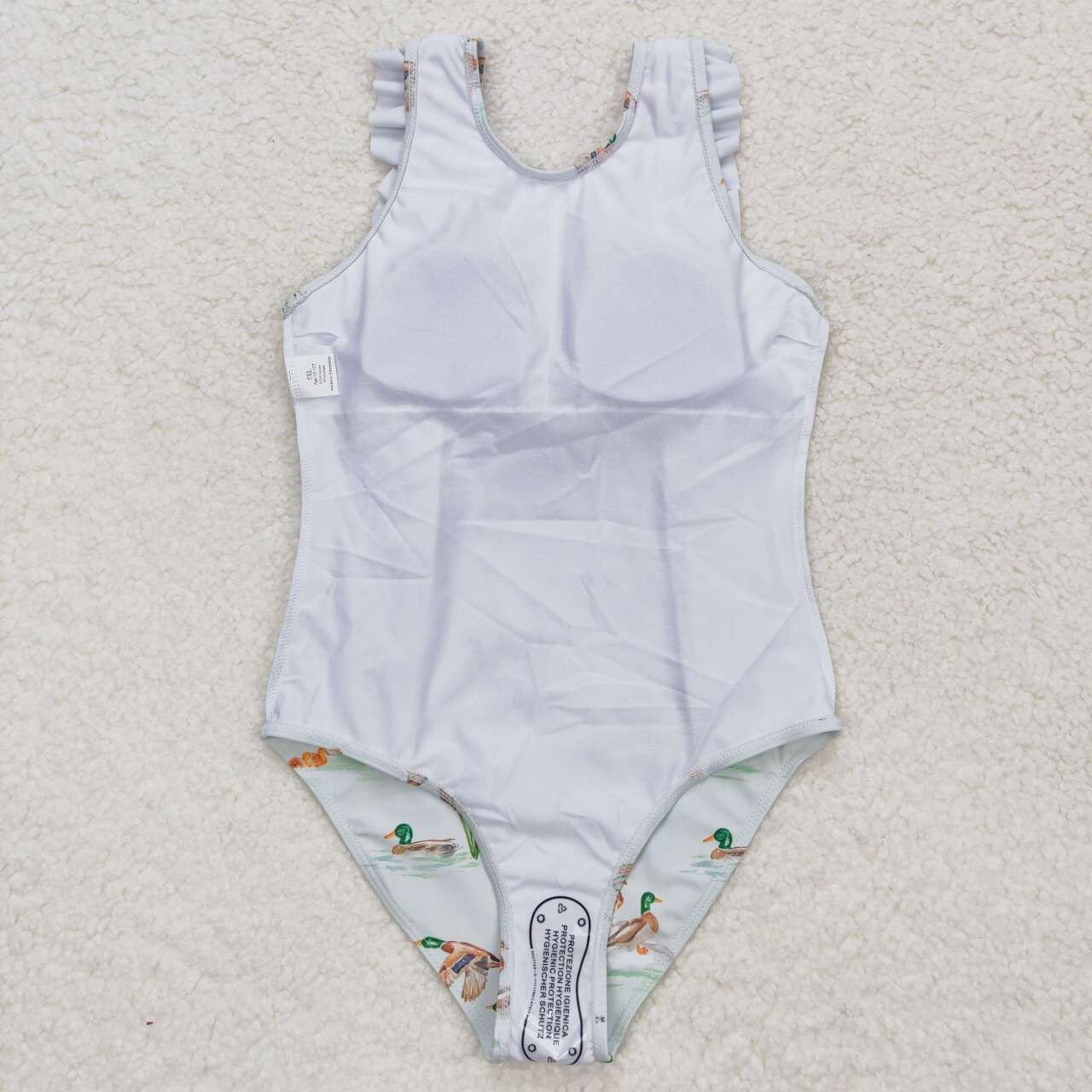 S0265 Duck Print Ruffle Girls 1 Piece Swimsuits