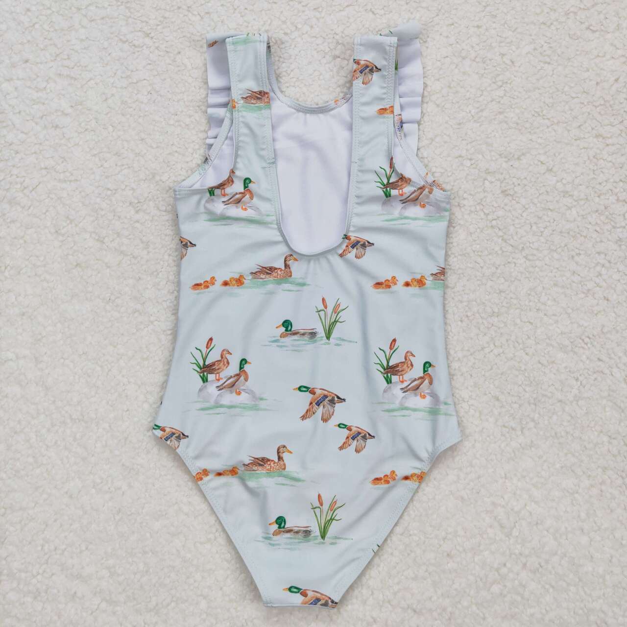 S0265 Duck Print Ruffle Girls 1 Piece Swimsuits