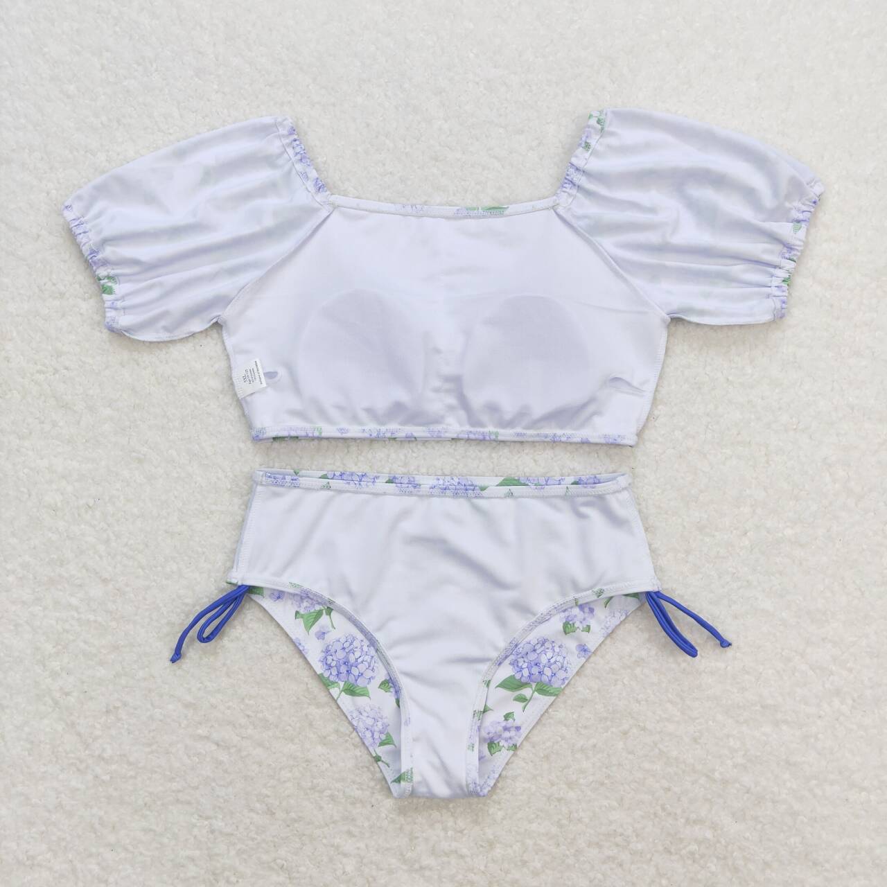 S0330 Purple Flowers Print Girls 2 Pieces Swimsuits