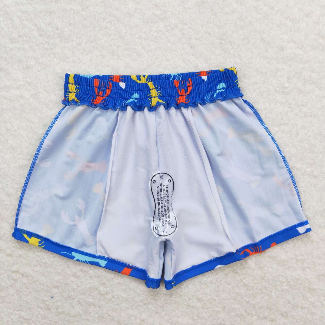 S0269 Boys Crayfish Blue Print Swim Trunks
