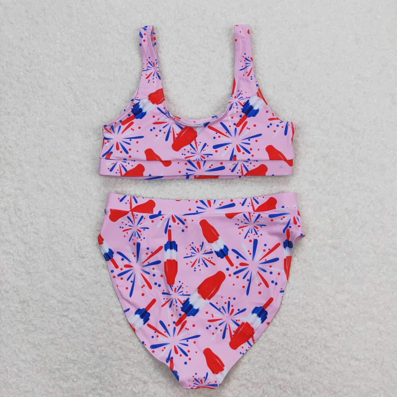 S0334 Adult Fireworks Popsicle Pink Print Woman 2 Pieces 4th of July Swimsuits