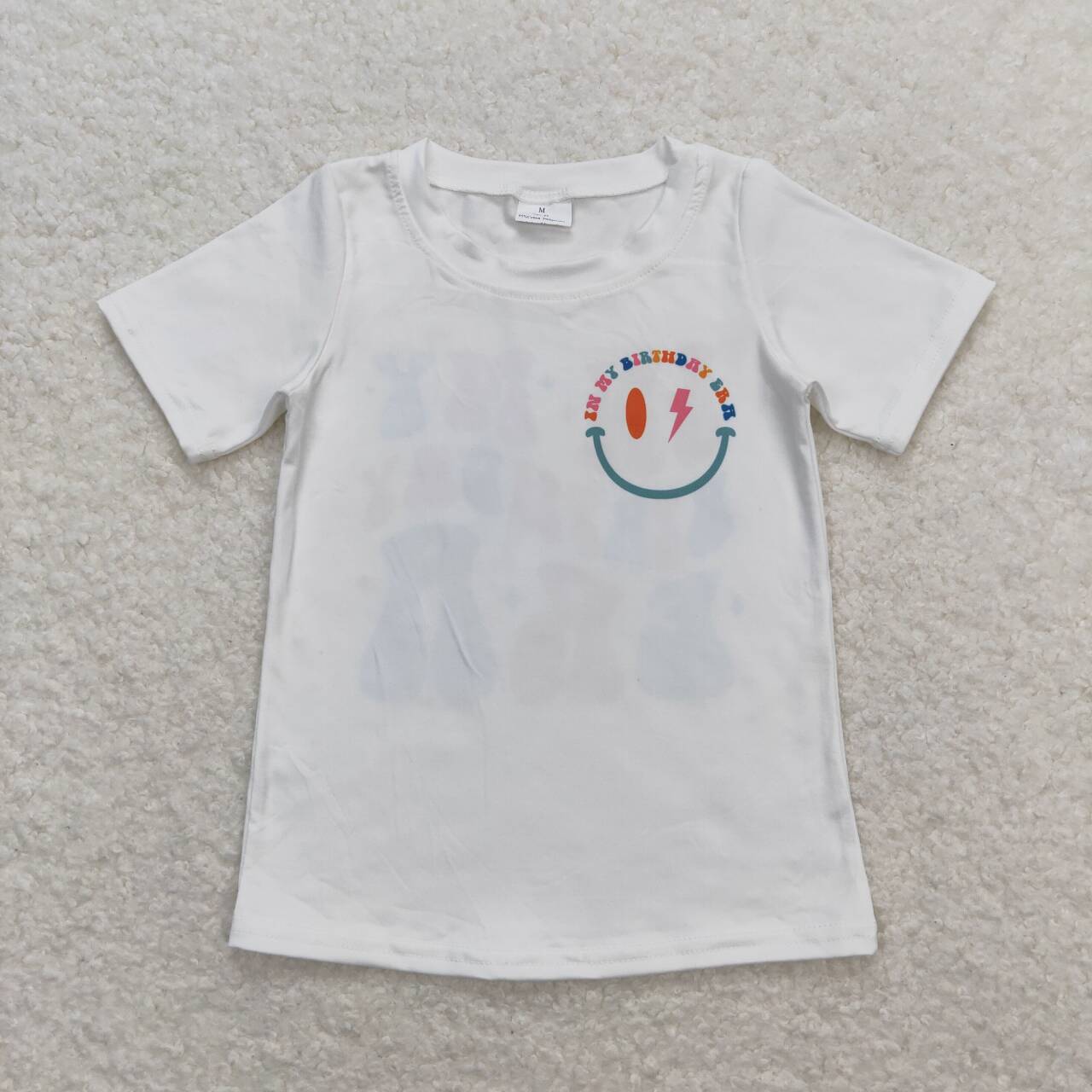 GT0503 In My Birthday Era Smiling Face Print Girls Summer Tee Shirts Top