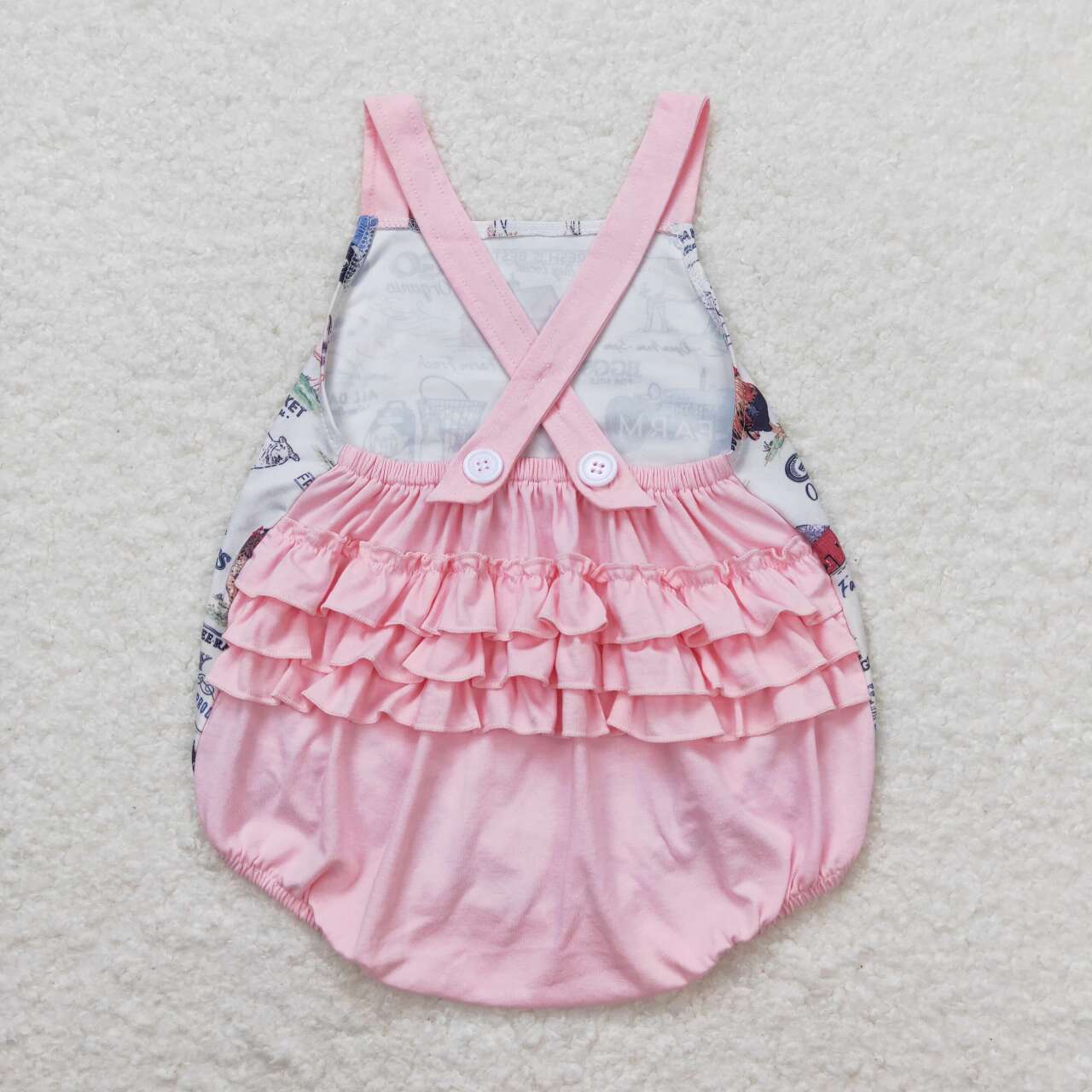 SR0911 Tractors Farm Animals Print Baby Girls Summer Bubble Romper