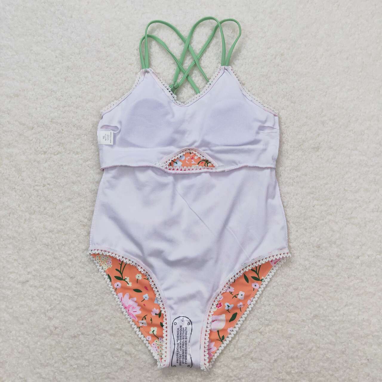 S0249 Girls Flowers Print 1 Piece Swimsuits