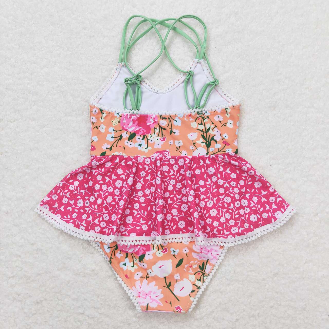 S0249 Girls Flowers Print 1 Piece Swimsuits