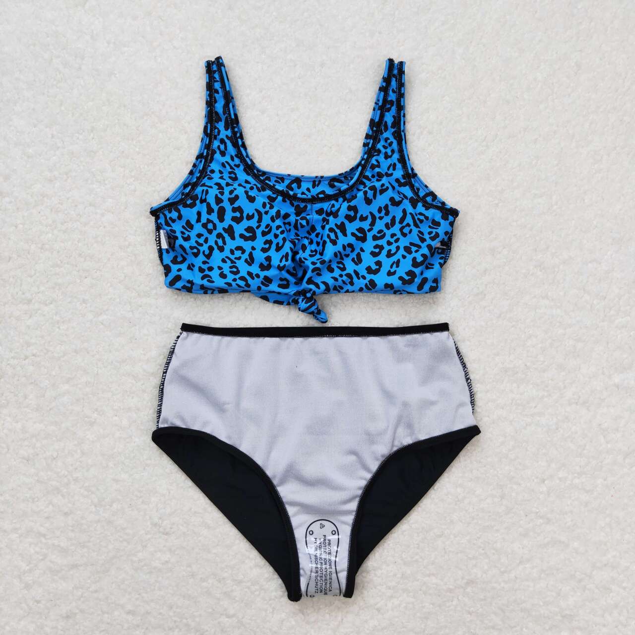 S0290 Adult Blue Leopard Top Black Trunks Woman 2 Pieces Swimsuits