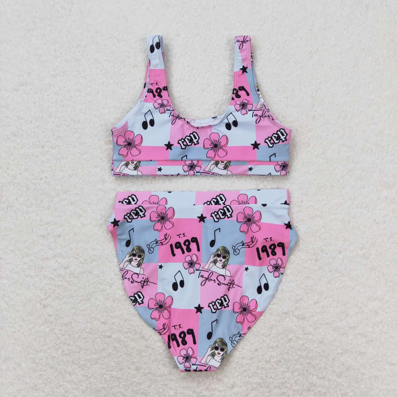 S0347 Adult Singer Swiftie Flowers Print Woman 2 Pieces Swimsuits