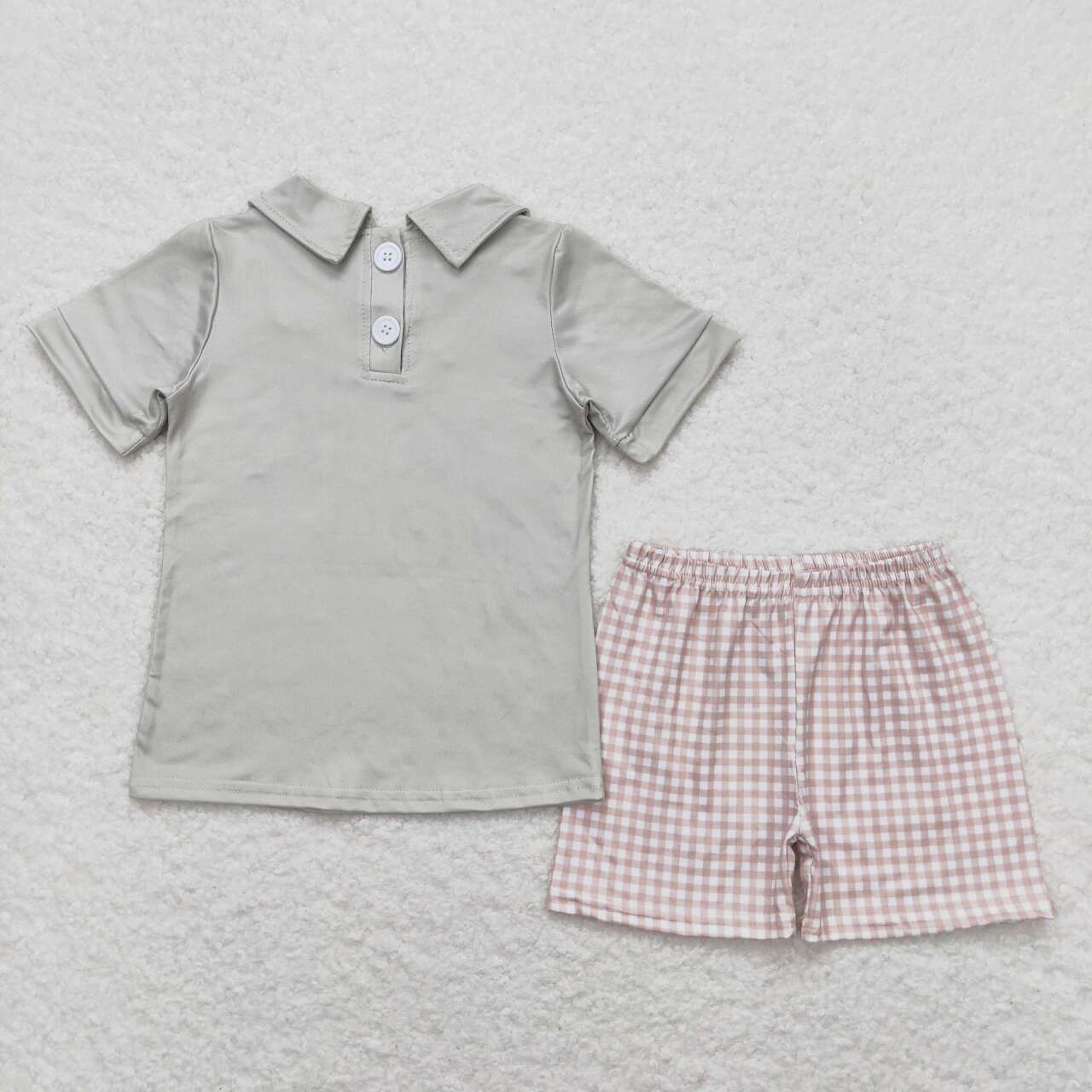 BSSO0742  Old Story Top Plaid Shorts Boys Summer Clothes Set