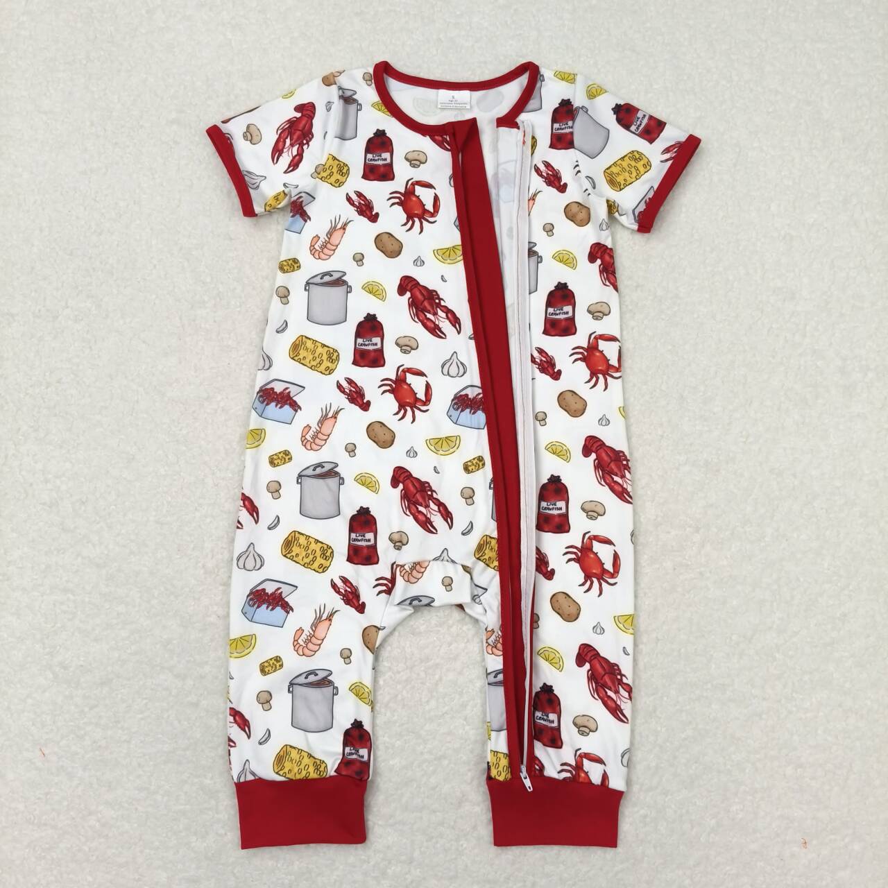 SR1339 Crayfish Crab Print Baby Summer Zipper Romper