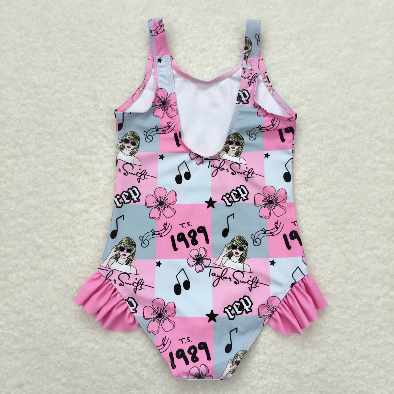 S0349 Singer Swiftie Flowers Print Girls 1 Piece Swimsuits