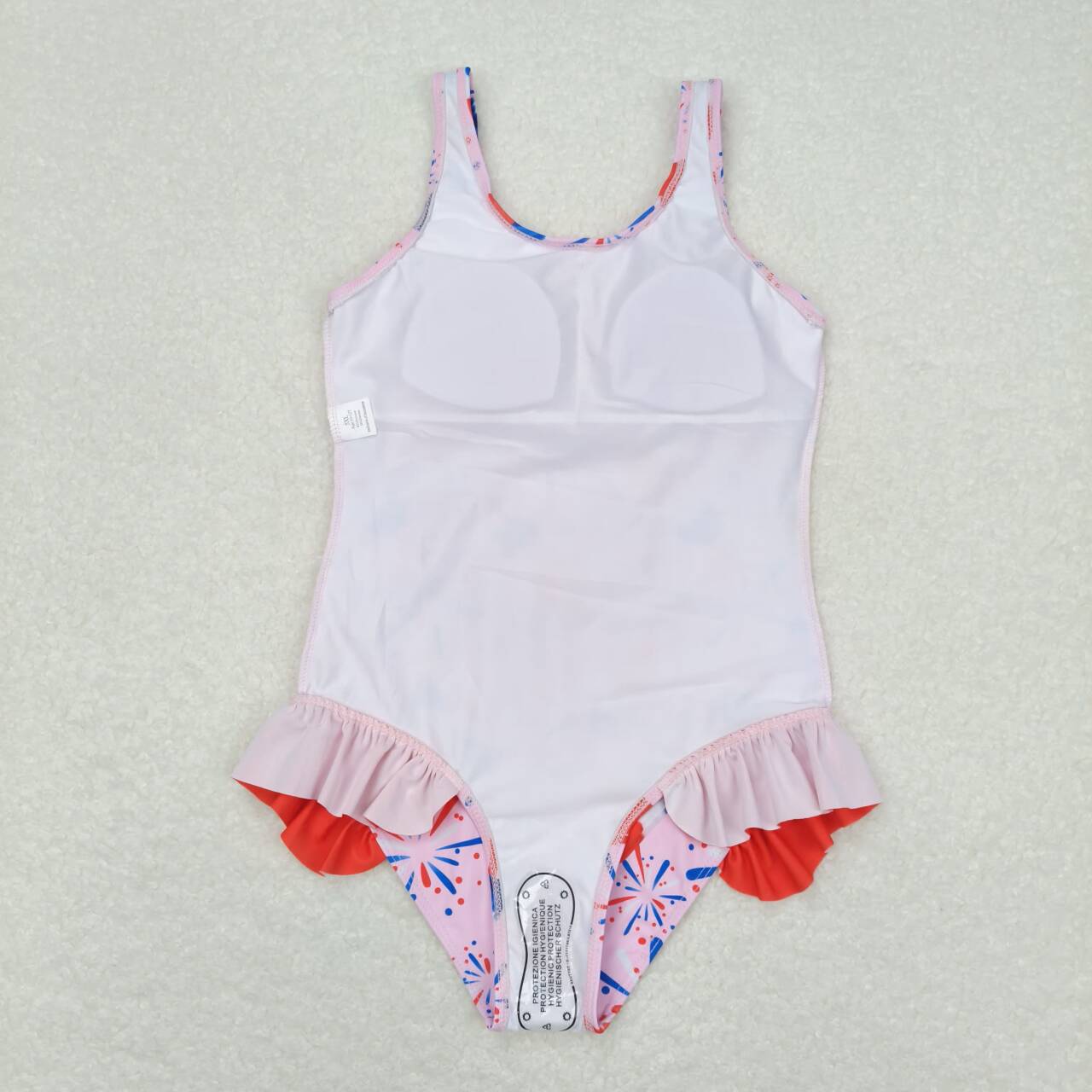 S0333 Fireworks Popsicle Pink Print Girls 1 Piece 4th of July Swimsuits
