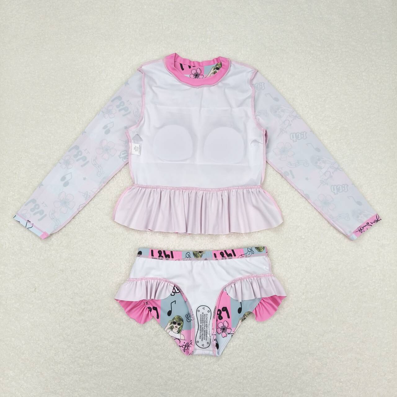 S0348 Singer Swiftie Flowers Print Girls 2 Pieces Long Sleeve Swimsuits