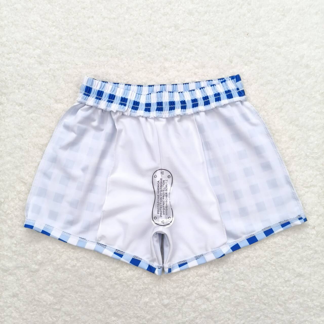 S0232 Blue Plaid Print Boys Swim Trunks