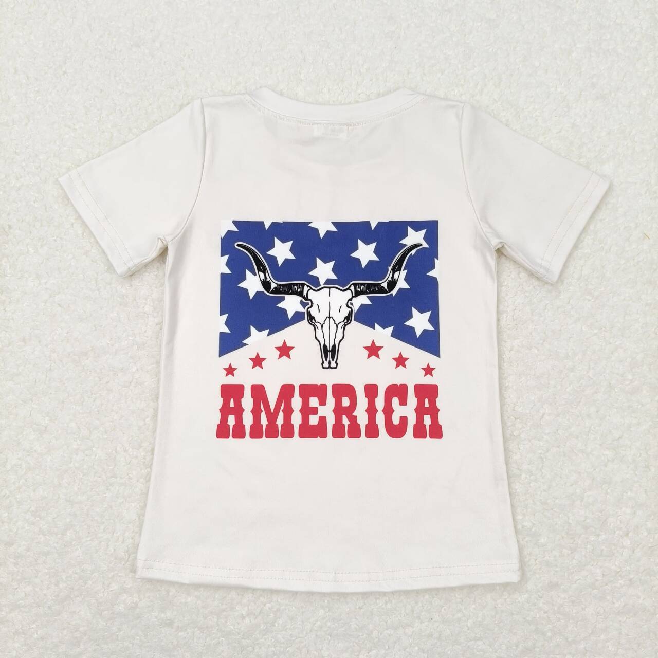 GT0465 Cow Skull America Print Kids 4th of July Tee Shirts Top