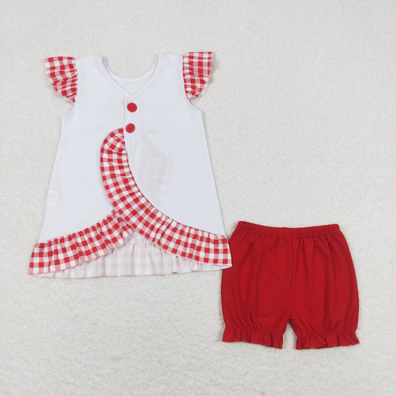 GSSO0662 Flag Embroidery Top Red Shorts Girls 4th of July Clothes Set