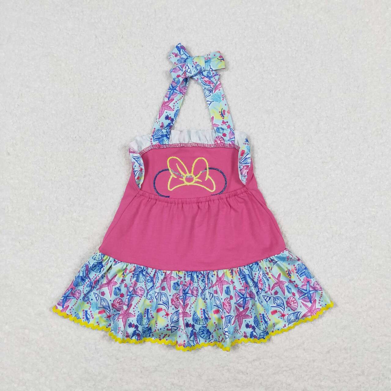 SR1346 Cartoon Mouse Embroidery Marine Organism Print Baby Girls Summer Romper