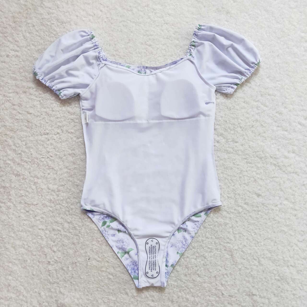 S0329 Purple Flowers Print Girls 1 Piece Swimsuits